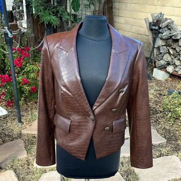 Veronica Beard Croc-Embossed Faux Leather Jacket (Flawed) - Picture 1 of 17